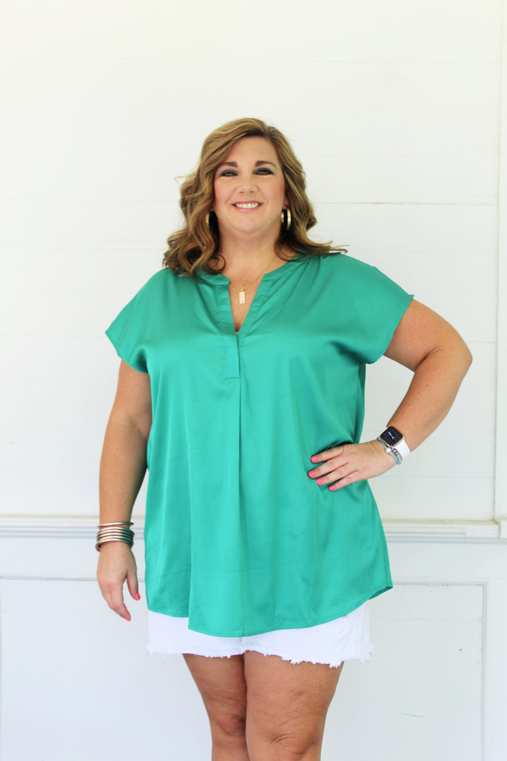 Soul Sister Shift Top In Curvy Green
